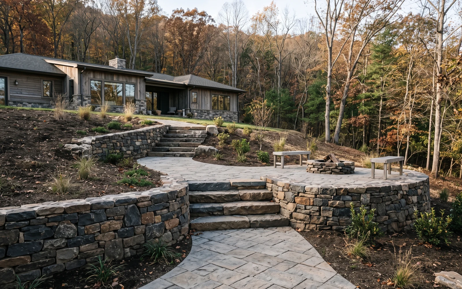 Generated Rocky Mount hardscape planning concept showing the property relationships useful for a future review